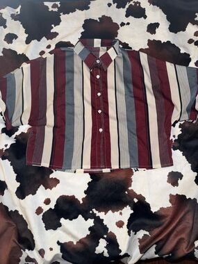 ROMWE Striped Button Down Crop Top Size Large